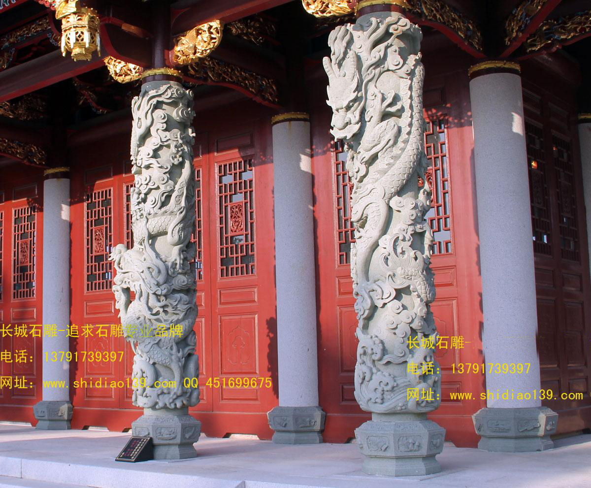 龍柱雕刻，盤龍柱