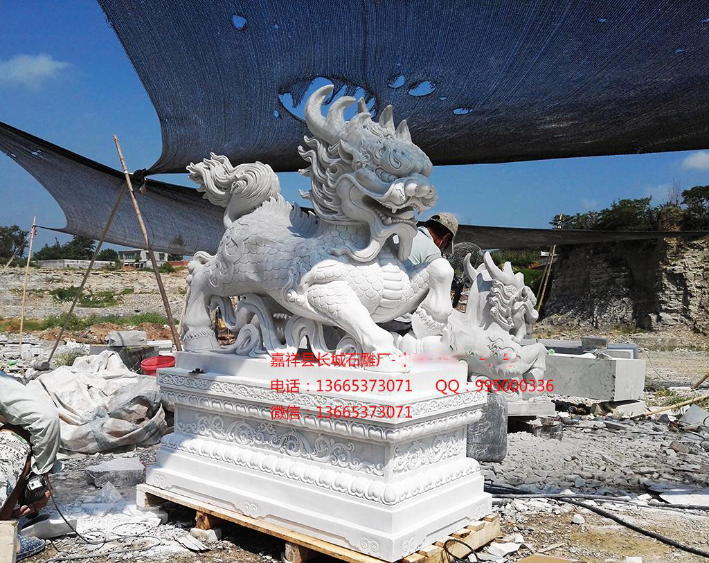 漢白玉石雕麒麟，石麒麟效果圖