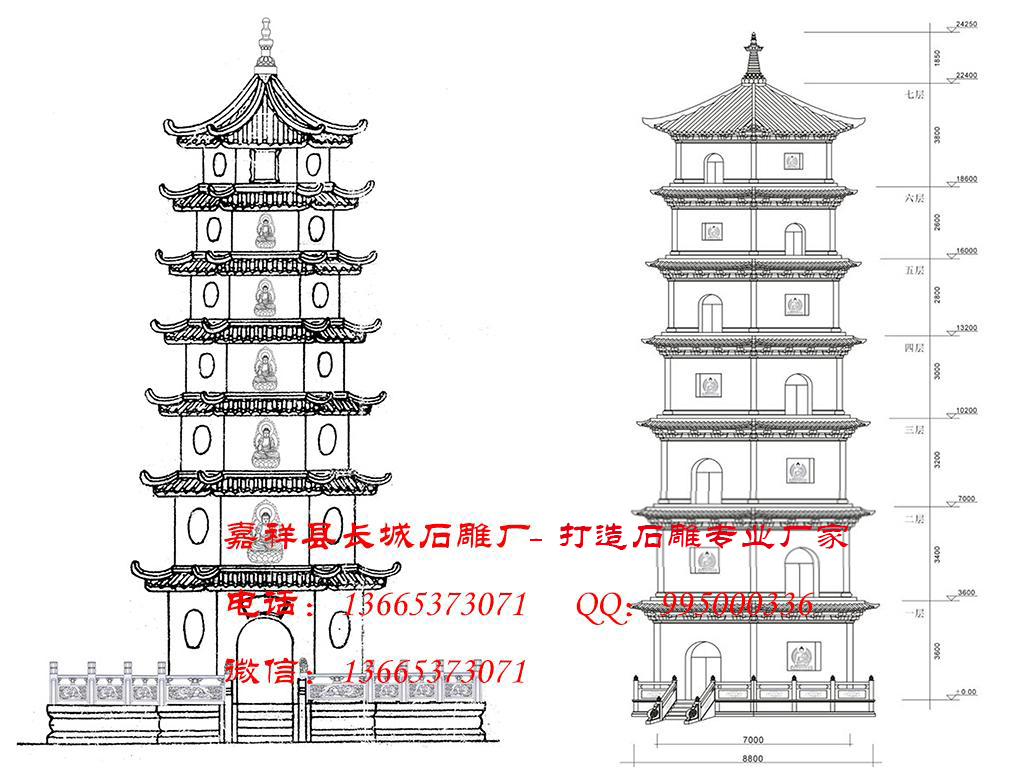 寺院佛塔，石雕佛塔效果圖