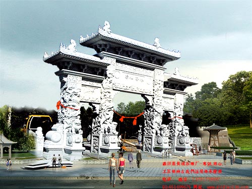 漢白玉三門牌坊呈現(xiàn)石牌坊經(jīng)典之作